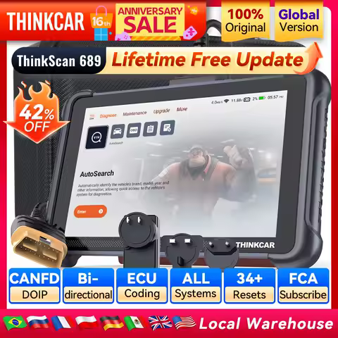 THINKCAR THINKSCAN 689 Car Diagnostic Tools CANFD DOIP Bi-directional ECU Coding 34 Resets Life Free Obd2 Scanner Key Programing