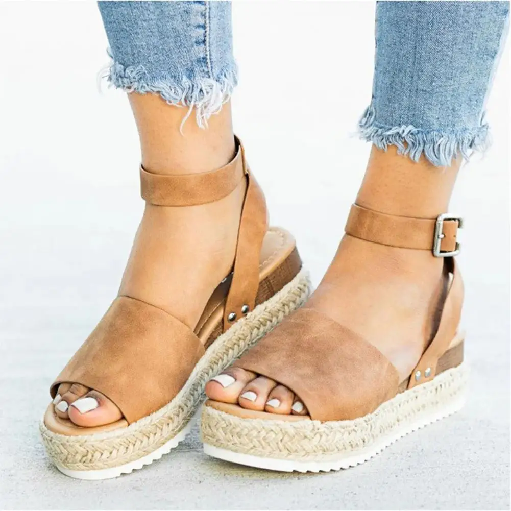 

Women Wedges Peep Toe Sandals Platform Woman Ankle Strap Platform Wedge Shoes Female Pumps Beach Wedding Ladies Sandals rope