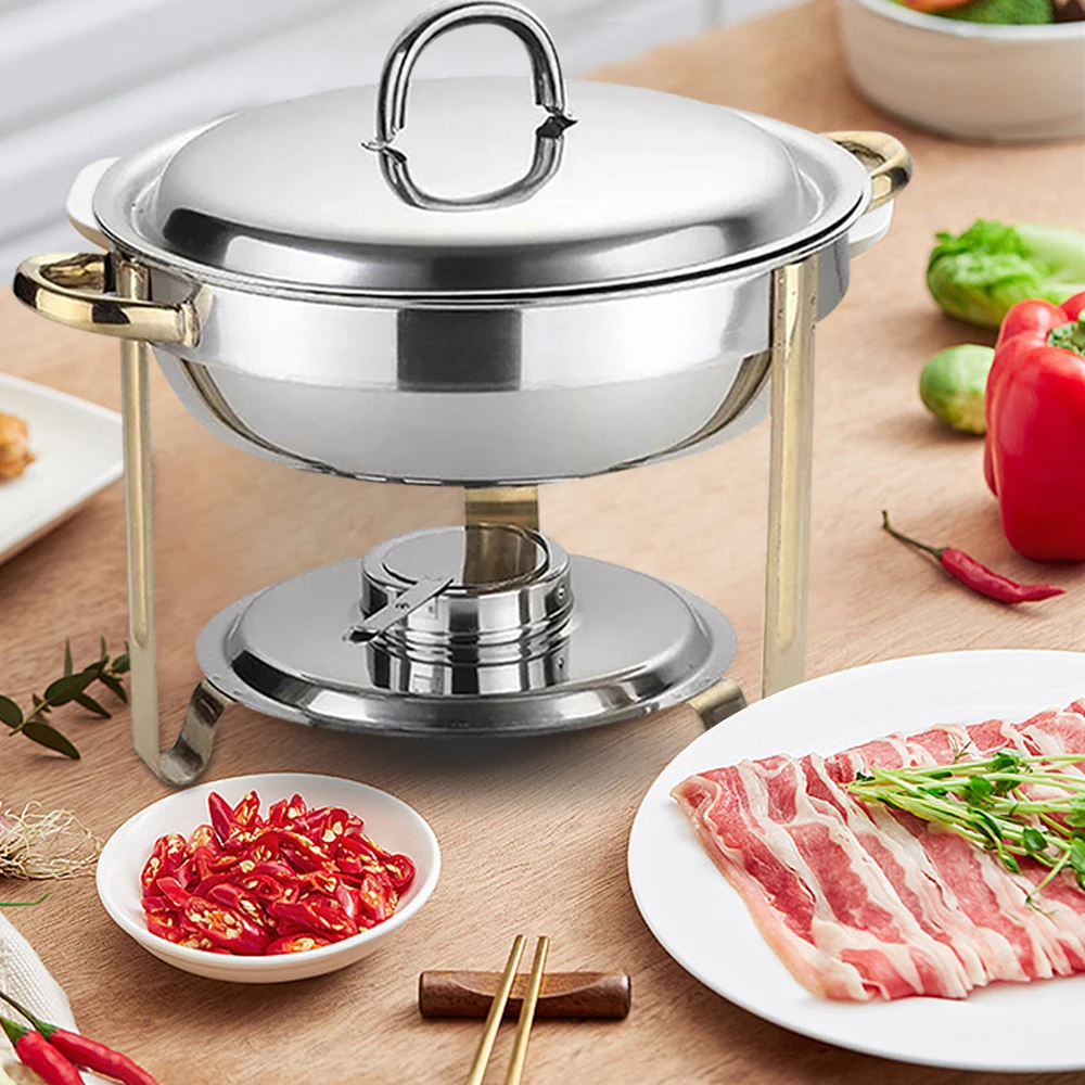 4L Round Chafing Dish Stainless Steel Buffet Chafing Dish Food Warmer Dish with/Lid Durable For Restaurant Buffet Chafer