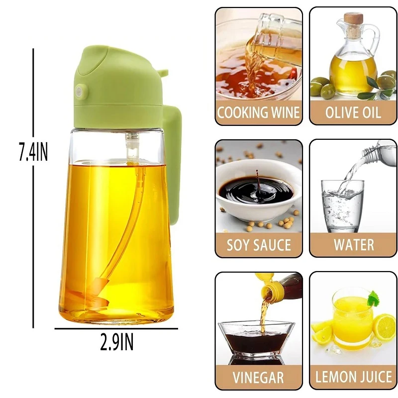 2-in-1 Oil Sprayer for Cooking Glass Oil Dispenser Bottle for Kitchen BBQ Vinegar Soy Sauce Spray Container view 6