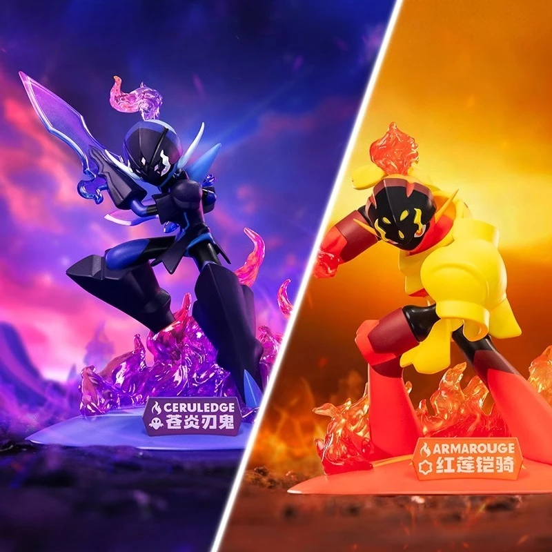 公式ポケモンフィギュアセット：アーマルージュ＆セルルージュ、炎効果付き10cmアニメモデル、デスクディスプレイ用バトルポーズスタチュー
