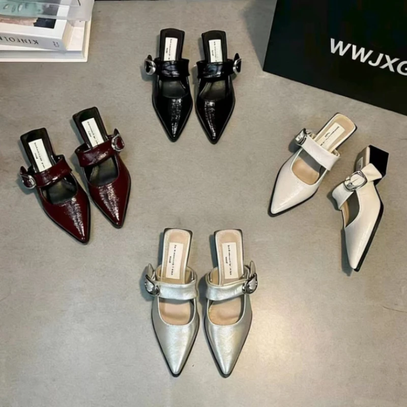 

Street Style Summer Women Cover Toe Slippers Concise Slingback Thick Heels Party Dress Sandals Mule Shoes Zapatos Mujer