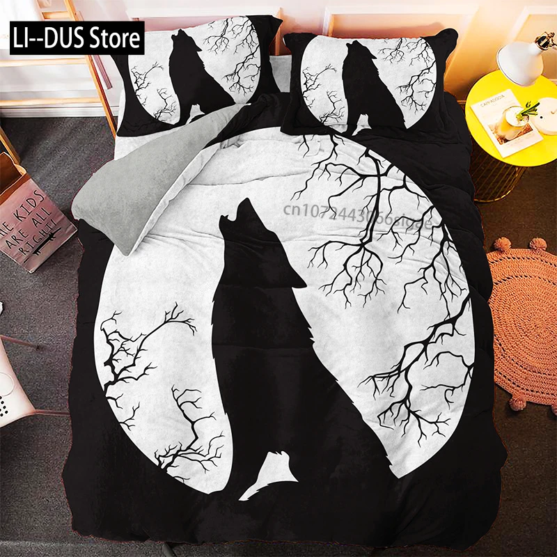 Fashion Wolf Pattern Bedding Sets Animal Duvet Cover Set Queen King Size Quilt Cover Pillowcase 2/3PCS Polyester Comforter Cover