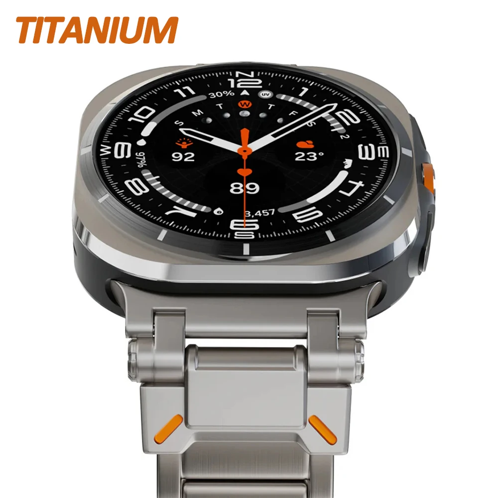 

Men Titanium Band for Samsung Galaxy Ultra Watch 47mm No Gap Link Strap for GALAXY Ultra 7 47mm Luxury Metal Curved End Bracelet