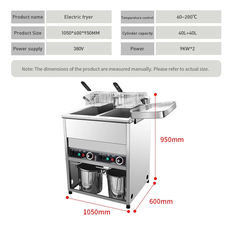 40L+40L Commercial Electric Fryers Vertical Double Cylinder 2 Basket Deep Fryer with Cabinet