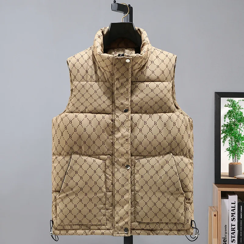 Letter Pattern Men\'s Down Vest Autumn Winter Sleeveless Coat Fashion Cotton-Padded Vest Jackets Men Warm  Waistcoats Clothing