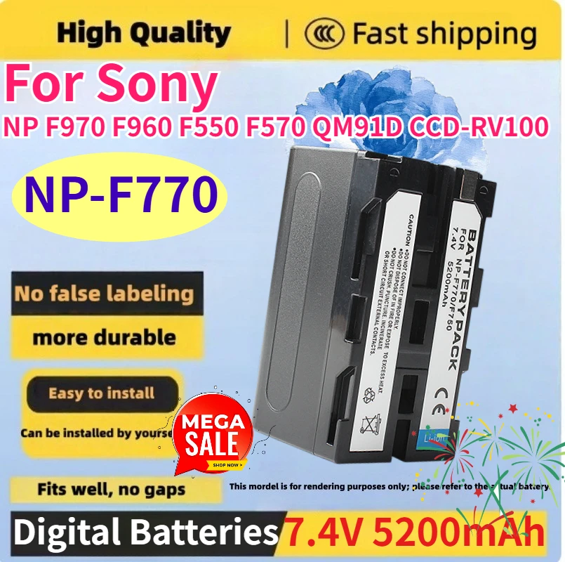 7.4V 5200mAh Persistent Standby NP-F770 NP-F750 NP F750 NPF770 Battery for Sony NP F970 F960 F550 F570 QM91D CCD-RV100
