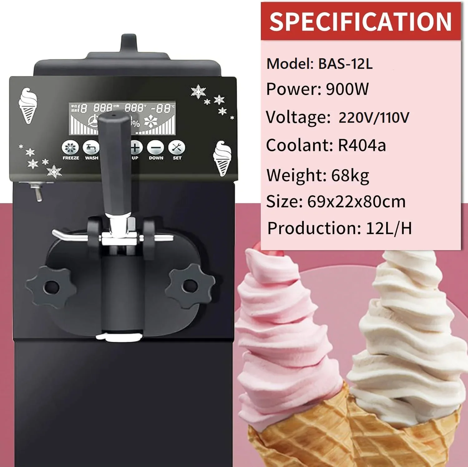 Factory price 12L/H Digital Control Panel Soft Serve Ice Cream Machine Single Flavor Soft Ice Cream Maker for ice cream shops