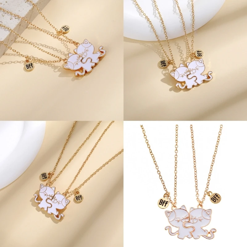 Pack of 2 Friendship Necklaces Cats Pendants Necklace Adjustable Chain Necklace Alloy Texture Neck Jewelry for Daily
