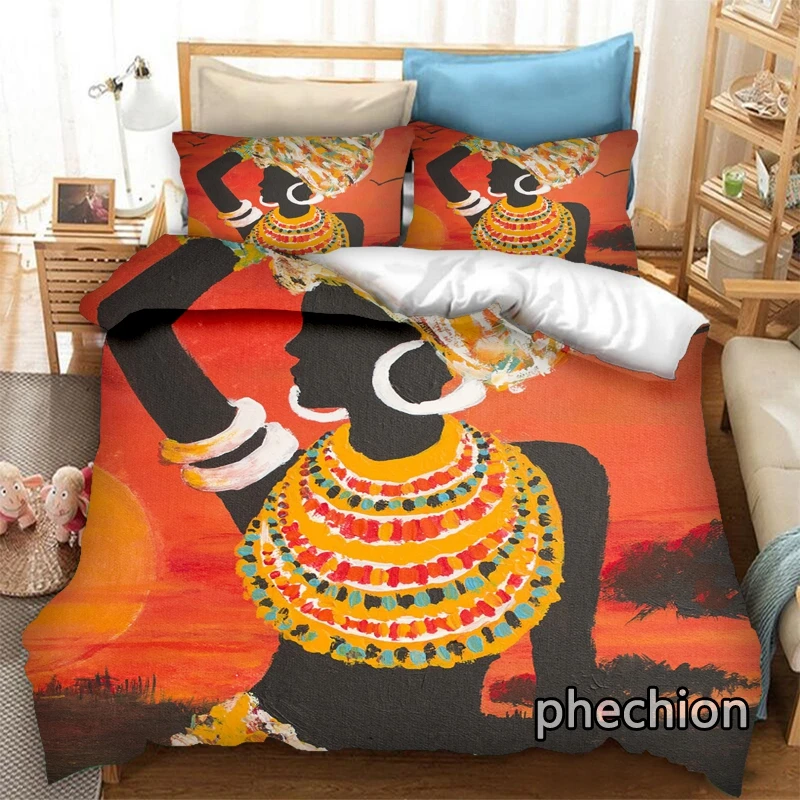 phechion Africa Beauty Art 3D Print Bedding Set Duvet Covers Pillowcases One Piece Comforter Bedding Sets Bedclothes Bed K327