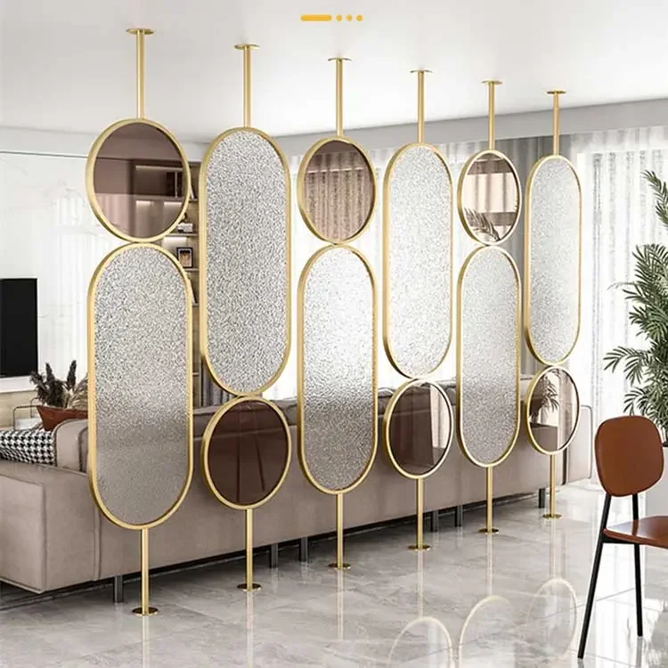 Villa Hotel Gate Office Glass Metal Dividers Wall Gold Frame Room Screens Privacy Partition Panel for Engineering Decoration