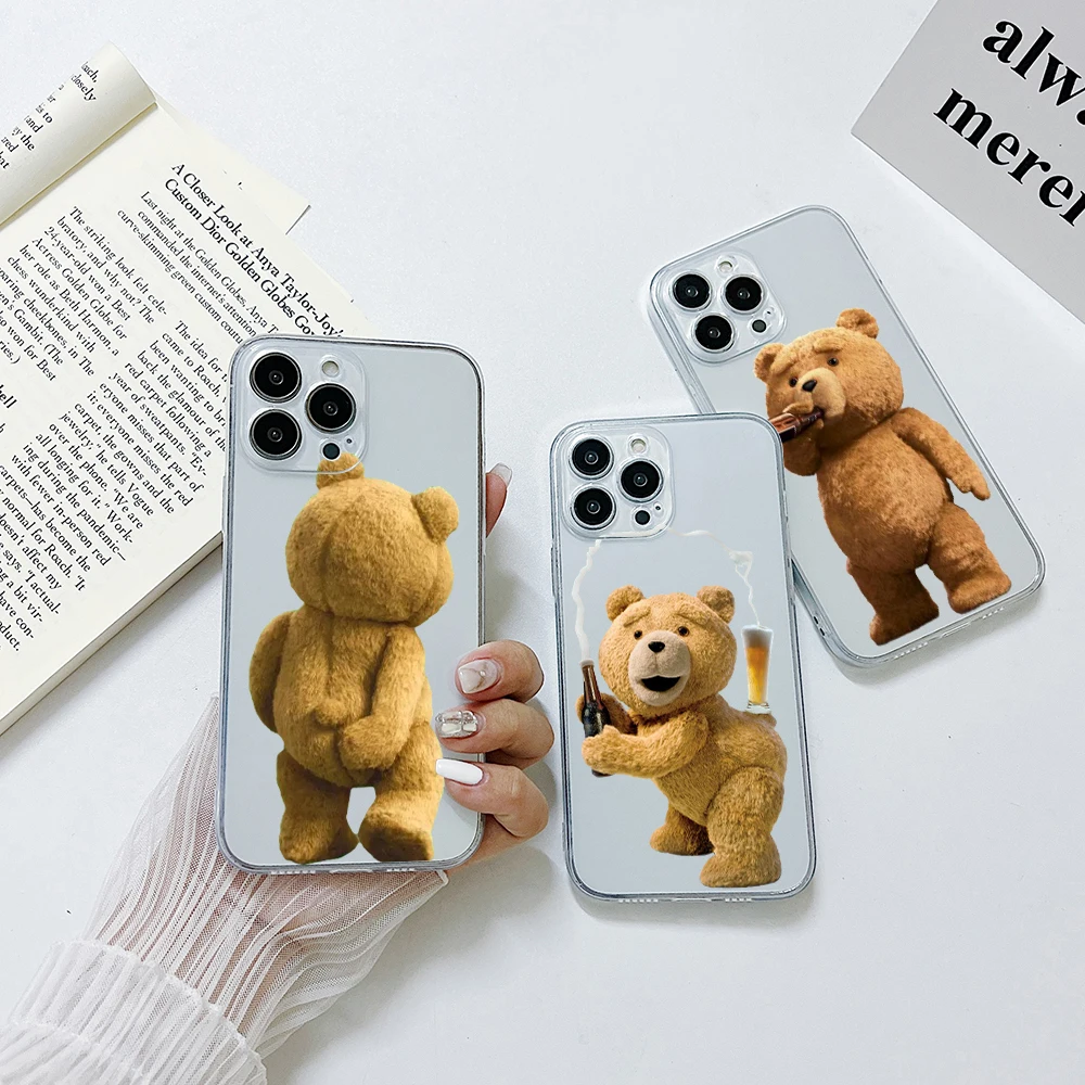 Funda de teléfono divertida ted bear para iPhone 16 15 14 13 12 11 Mini Pro Max X XR XSMax 7 8 Plus SE20 cubierta transparente