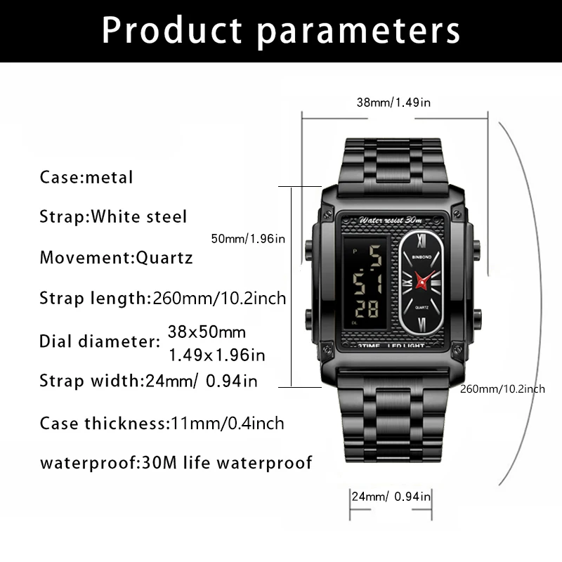 Foreign Trade Watch Large Dial For Men Quartz Waterproof Sport Square Luminous Watch For Men