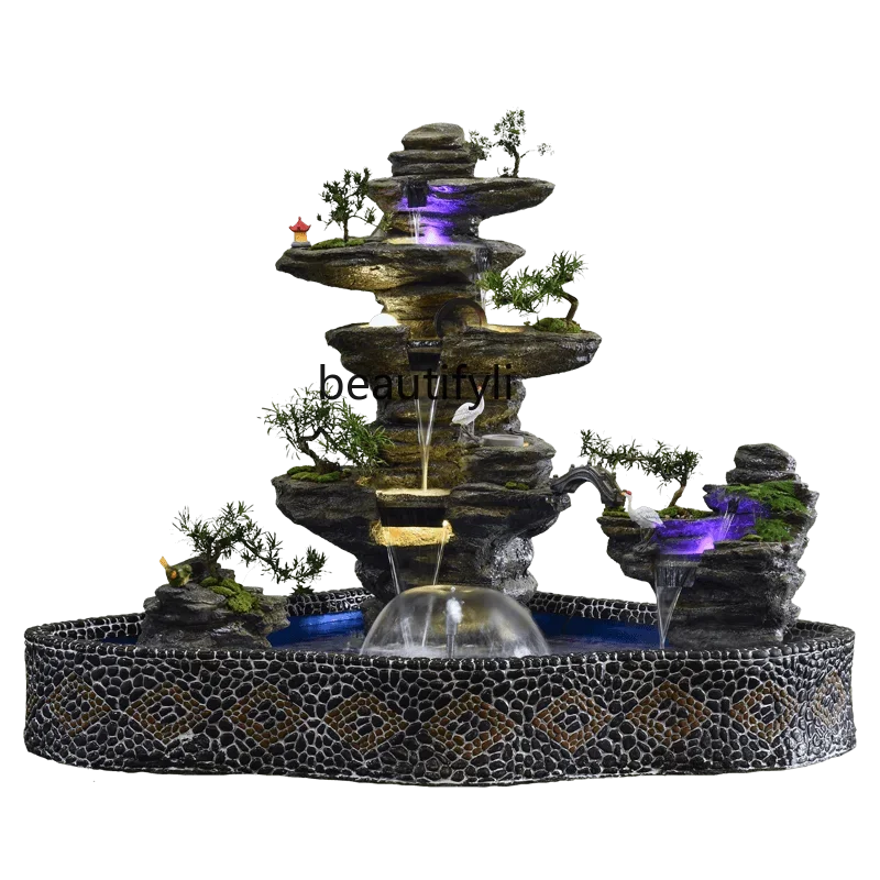 

Big rockery flowing fountain ornament garden courtyard villa hotel balcony outdoor fish pond landscape