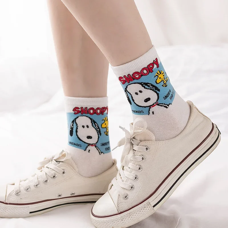 Anime Cartoon Kawaii Autumn Winter New Snoopy Cute Print Mid-calf Socks Cotton Breathable Casual Home Couple Girl Birthday Gifts