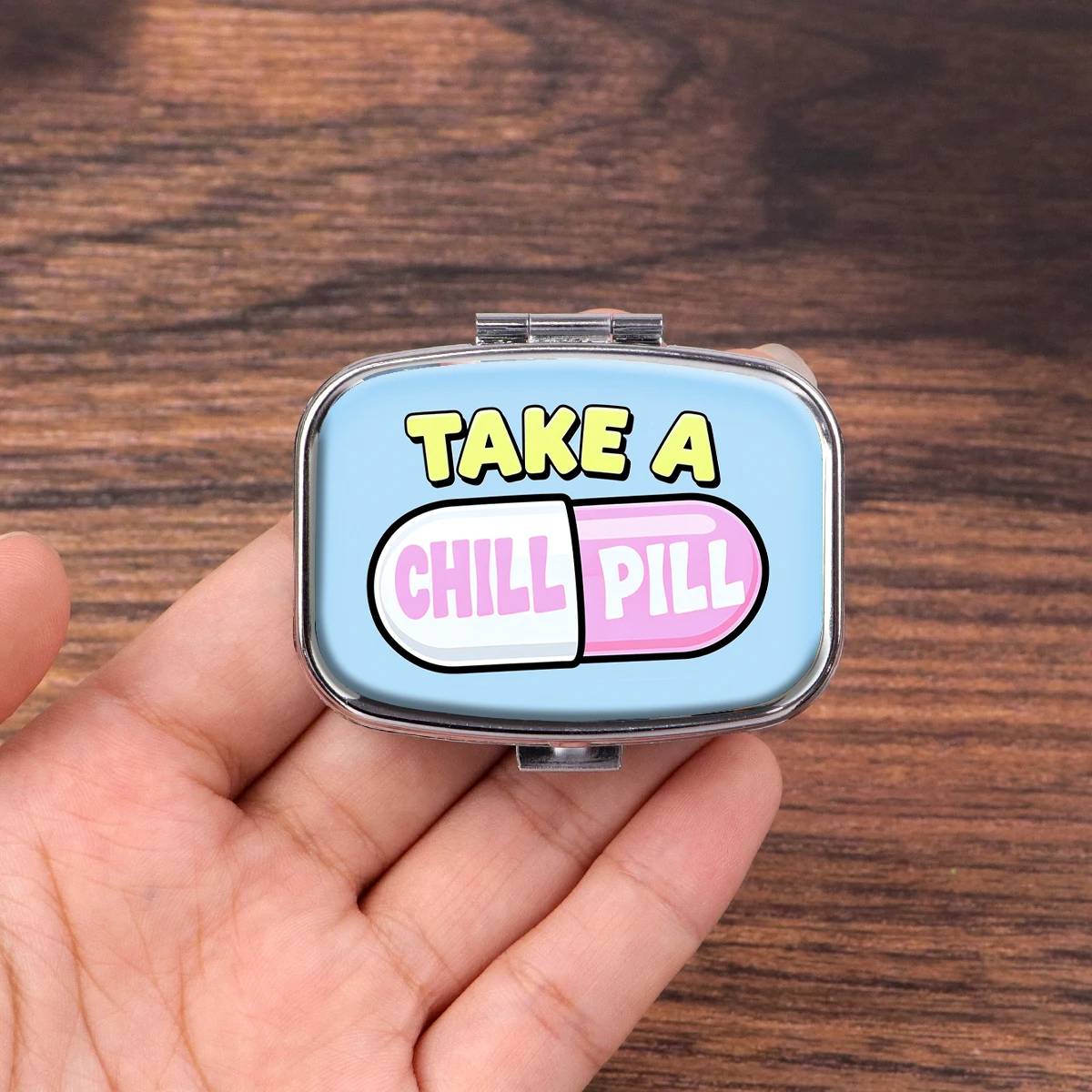 HAPPY PILLS Quote Mini Pill Box Tablet Holder Aesthetic Funny Print Divided Metal Case Travel Portable Small  Storage Container