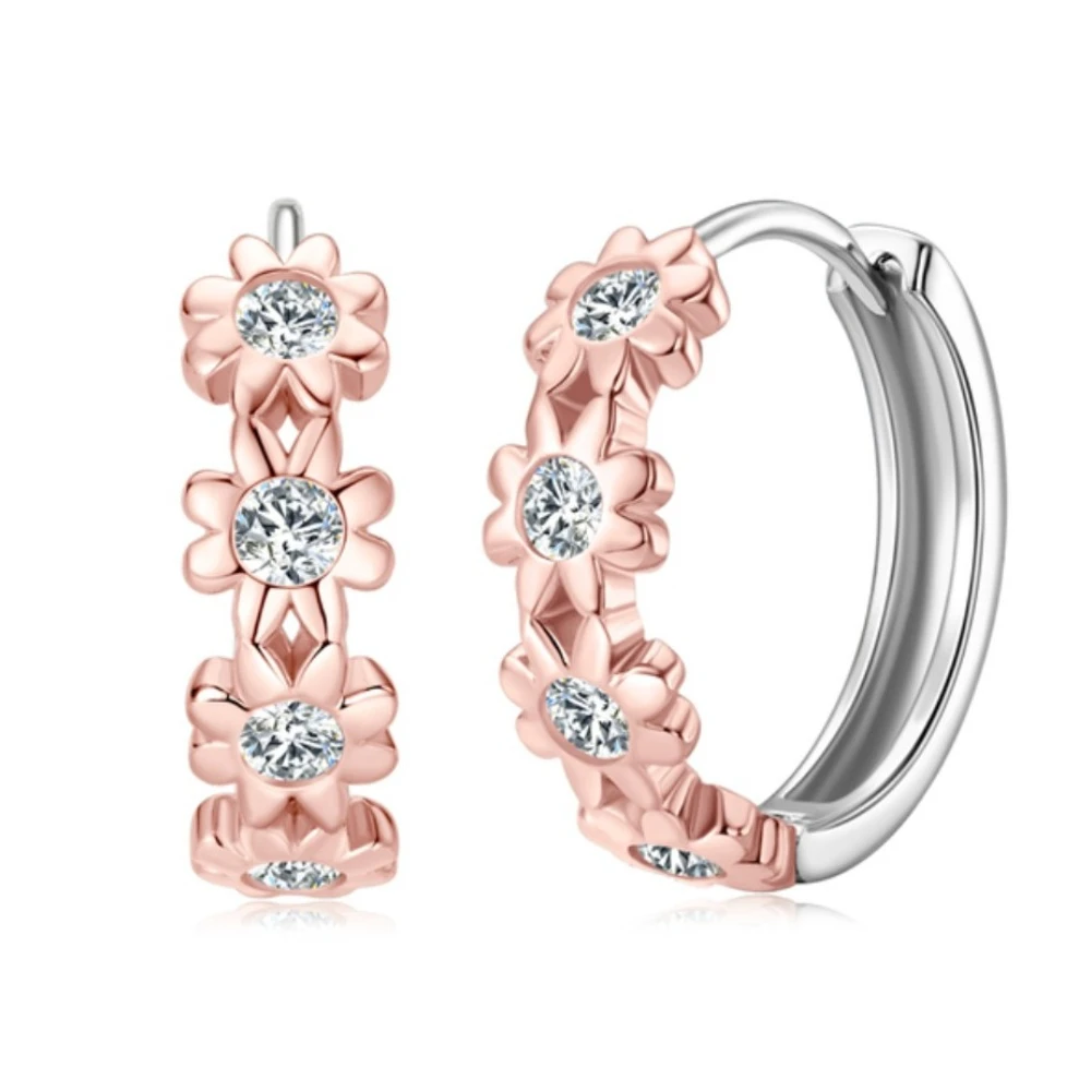 

LinkerLove 2.2mm Moissanite Hoops Earrings Diamond Flower Earrings for Women S925 Sterling Silver Fine Jewelry Dating Party Gift