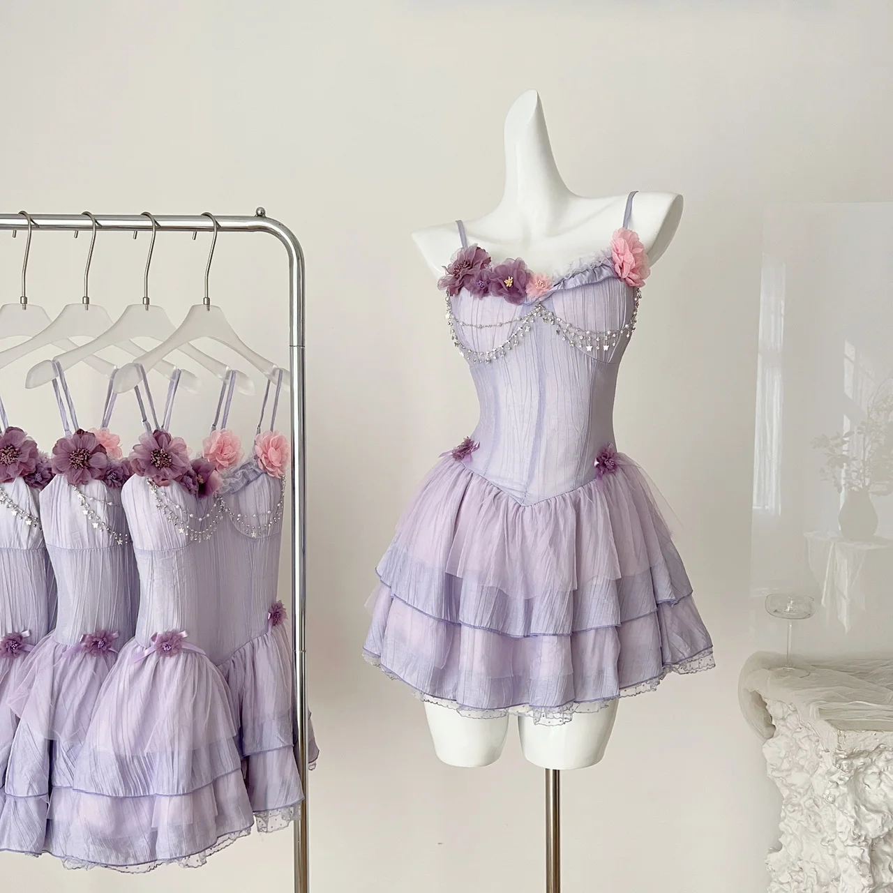 

2025 Summer Fairy Core Vintage Women Mini Wedding Cami Dress Frock Birthday Shoujo Party One-Piece 2000s Aesthetic Evening Prom