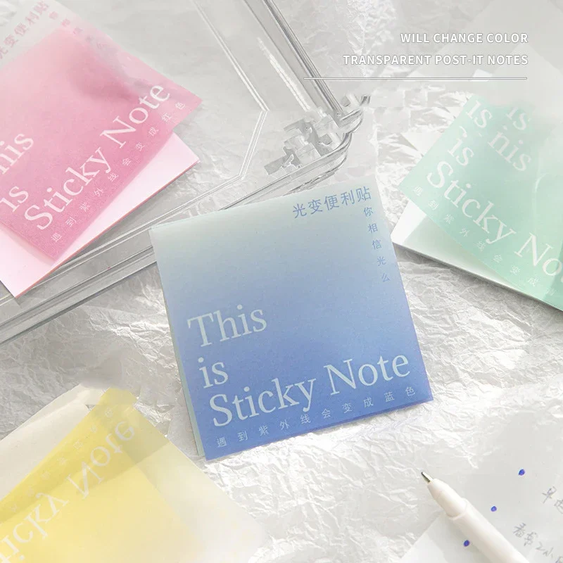 Transparente impermeável Sticky Notes, Fotossensível PET Memo Pad para a Escola Estudante Escritório Papelaria Suprimentos, 50 Folhas