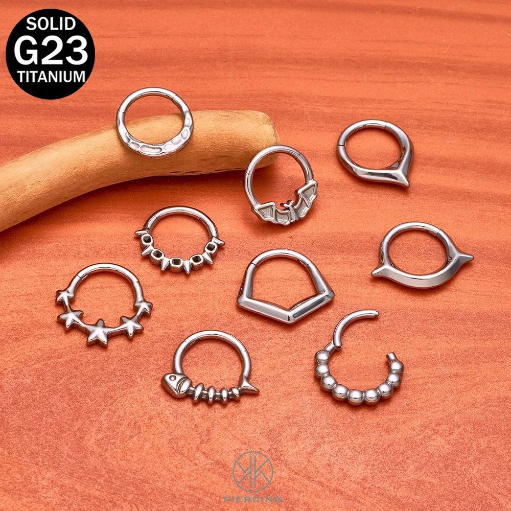 ASTM F136 Titanium Bat Septum Piercing Clicker Star Round Nose Rings 16G Segment Cartilage Helix Daith Hoop Earring Body Jewelry