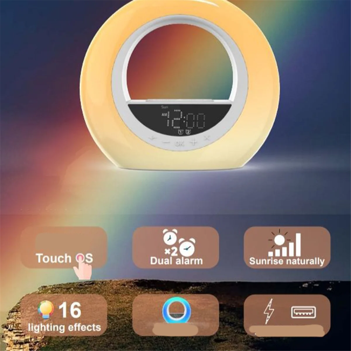 Fast！Sunrise Alarm Clock Wake Up Light Clock with Night Light Desk Clock for Heavy Sleepers Bedroom Sleep Aid view 6