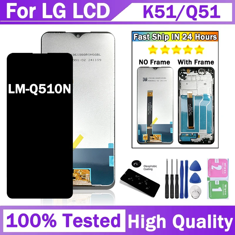 6.5 "100% testado para lg k51 q51 display lcd tela de toque digitador assembléia LM-Q510N k500 k500um display com quadro