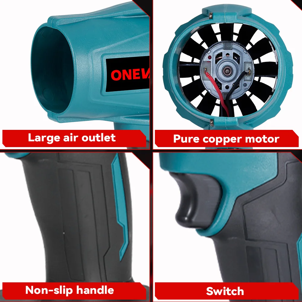 ONEVAN 1200 واط الكهربائية توربو منفاخ اللاسلكي 150 متر/الثانية يده منفاخ الهواء الغبار ورقة الثلج تهب أدوات ل ماكيتا 18 فولت بطارية دبوس