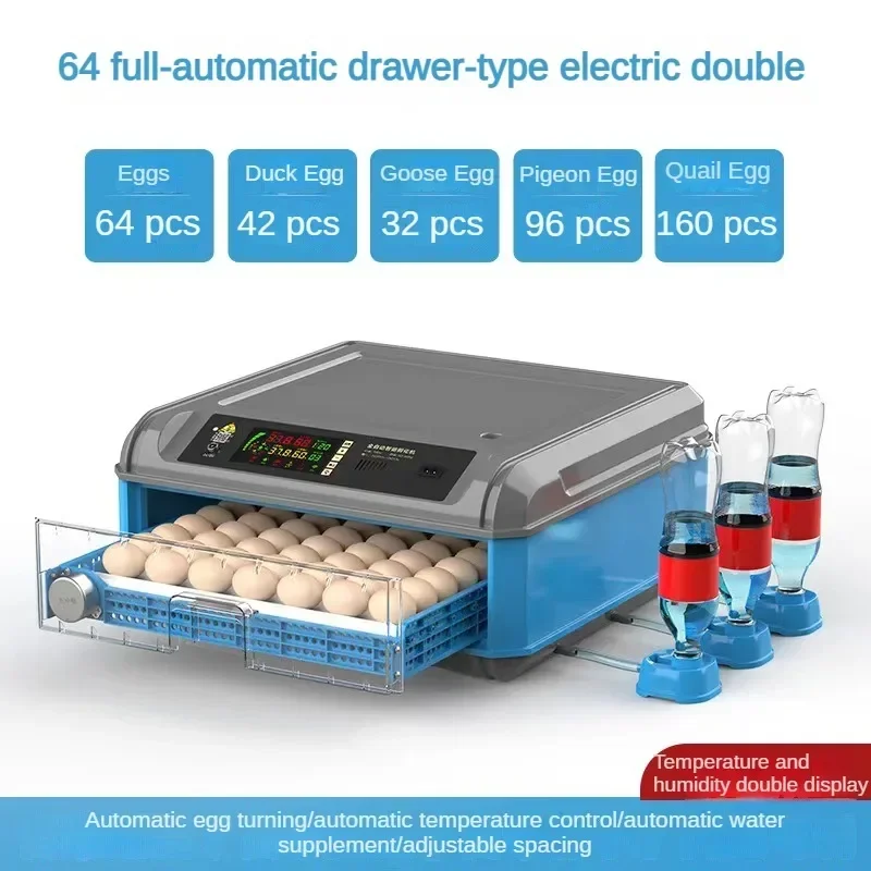 64 Capacity Egg Incubator Fully Automatic Dual Power Hatching Machine Chick Roller Automatic Temperature Humidity Control