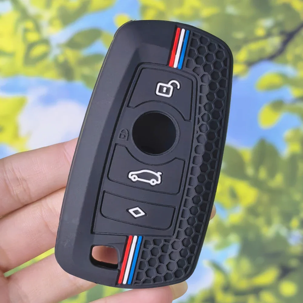 Contoured Honeycomb Racing‑Stripe Fob Protector For BMW 1 2 3 4 5 6 7 Series X1 X3 X4 X5 X6 F25 F26 F34 F36 Silicone Key Skin