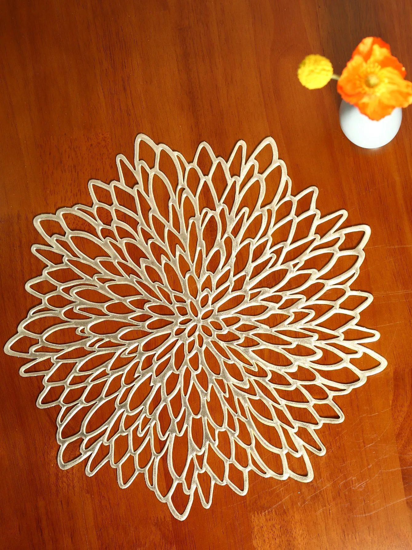 1pc Hibiscus Flower Placemats,15 Inch Flower Hollow Out Placemats For Dinning Table, Wedding, Restaurant, Home Decoration