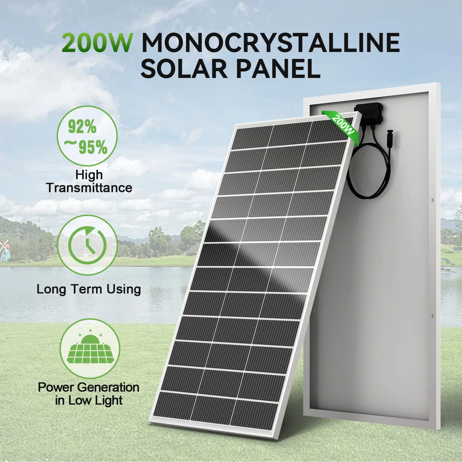 

WERCHTAY 200W Solar Panel 12V Monocrystalline Solar Panel 18BB Cells High Efficiency Module RV Marine Boat Caravan Off Grid