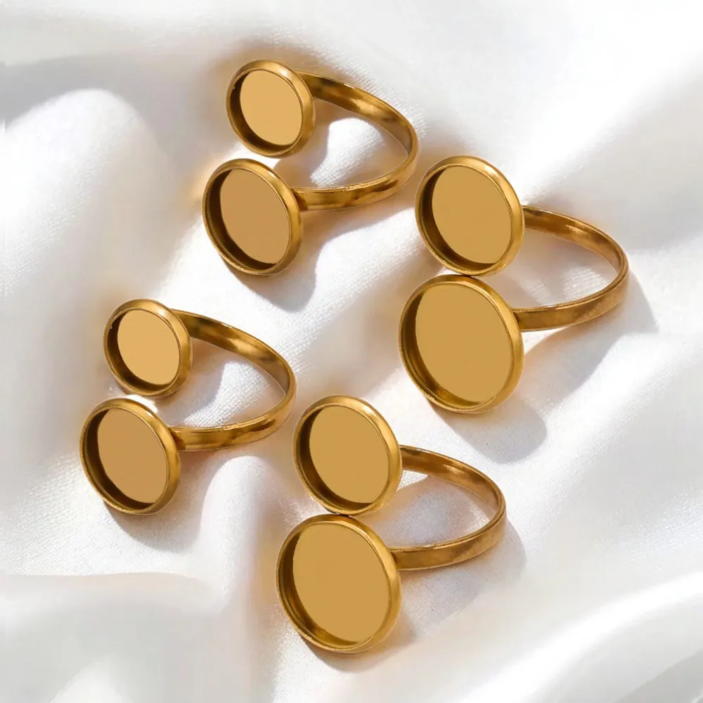 

10 шт. регулируемых двойных колец из нержавеющей стали с заготовками для кабошонов, основания для самостоятельного изготовления ювелирных изделий, оптом