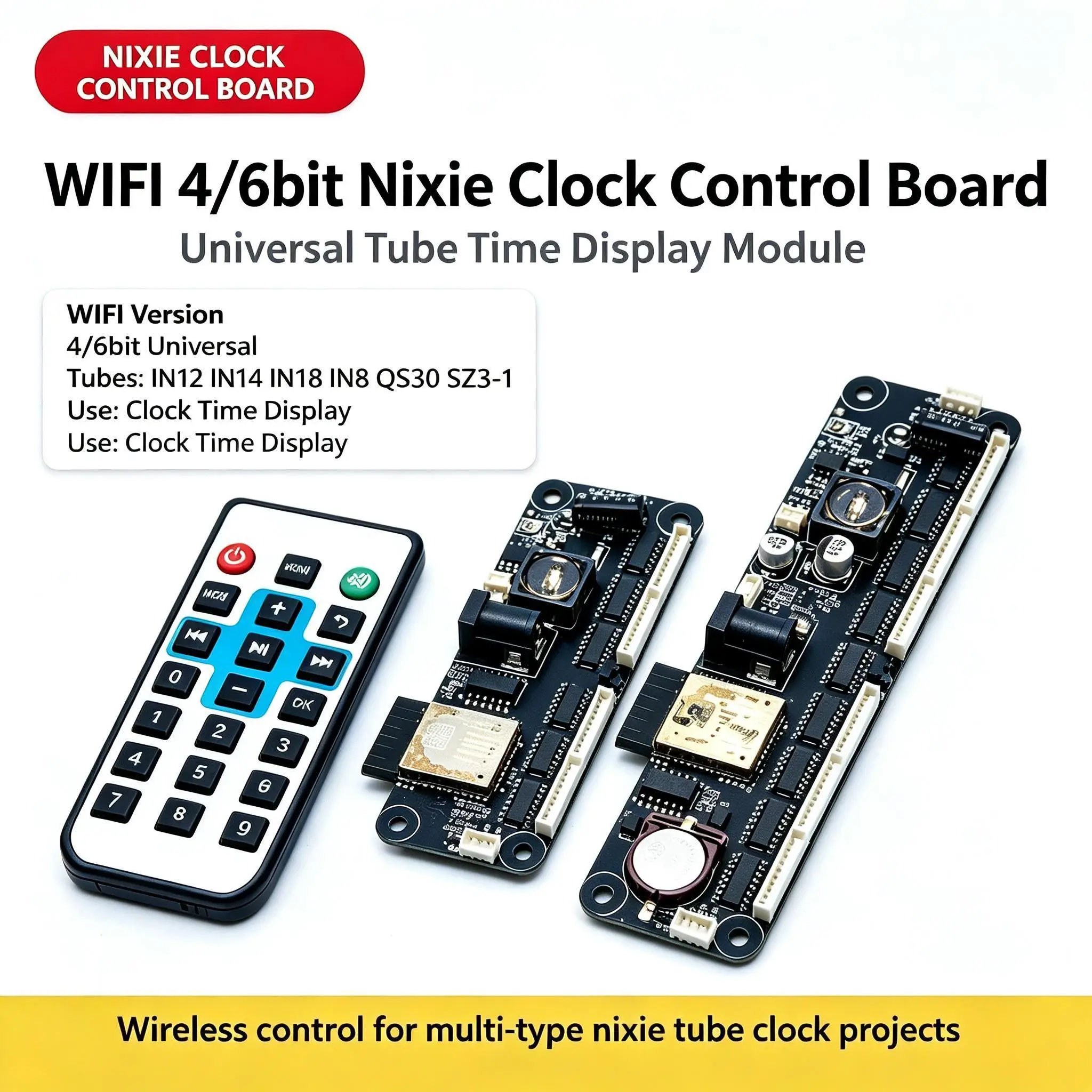 DYKB 4Bit 6Bit Universal Nixie Clock Motherboard IN12 IN14 IN18 IN8 QS30 SZ3-1 Glow Tube Driver Board WiFi Remote Control Time