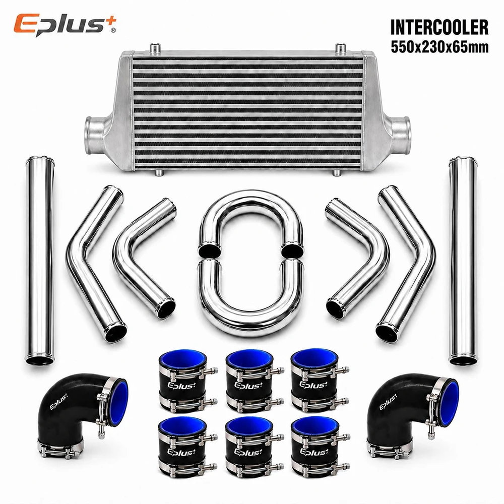 Universal Car Turbo Charge Cooling System 550x230x65mm Turbo Intercooler Kit Interface 2.5 inch Aluminum Piping Silicone Hose