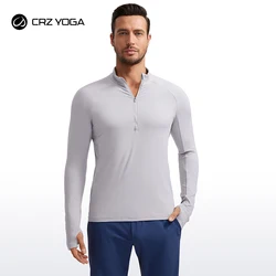 CRZ YOGA Autumn Winter Men's Half Zip Pullover Polo Shirts Long Sleeve T-shirts Slim Fit Lightweight Workout Tees with Pocket