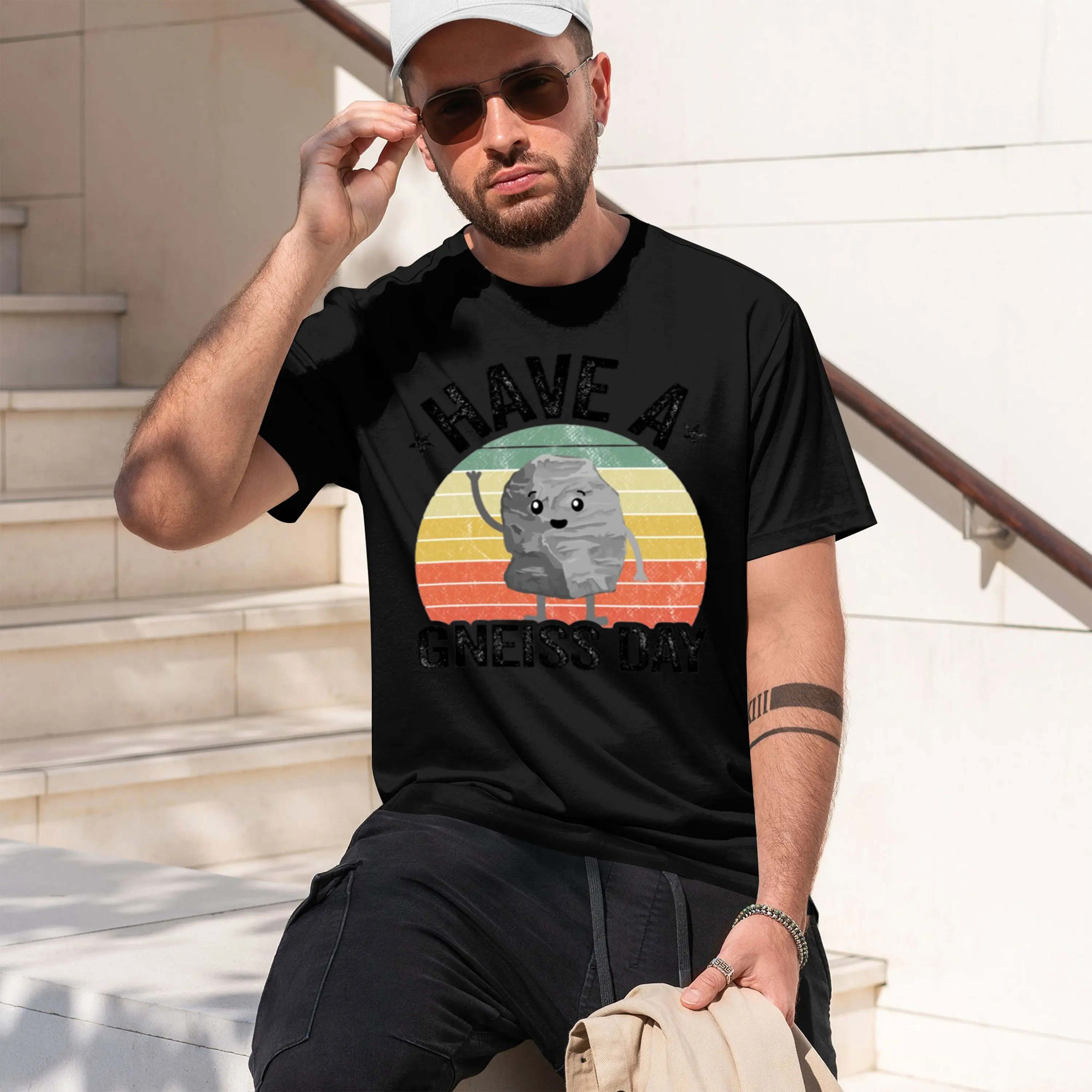 Have A Gneiss Day Geology Pun Rock Collector Geologist Sticker 2026 Nuevo modelo Camiseta de manga corta con cuello redondo para hombre Clásica informal