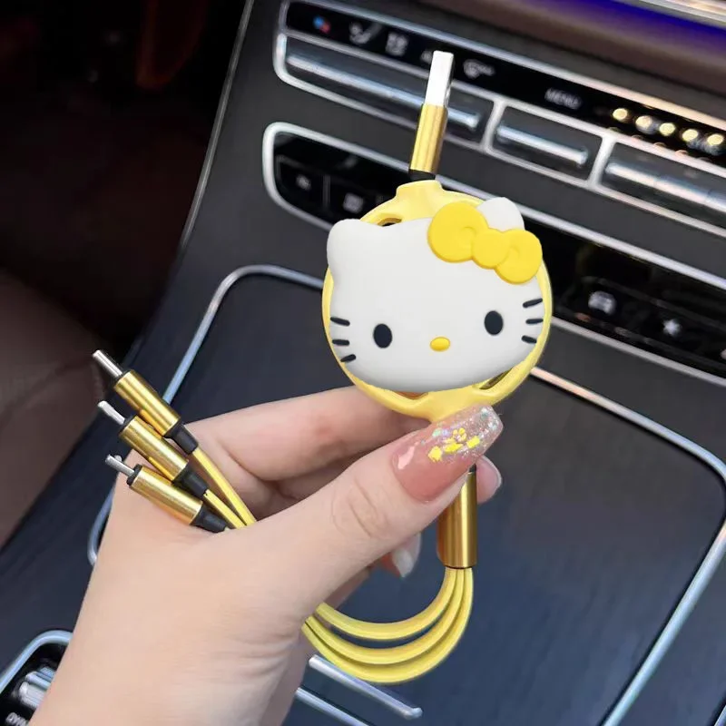 MINISO Hello Kitty Scalability 3 IN 1 Fast charging data cable type-c Mini USB charger For Iphone Android Phone Xiaomi Huawei