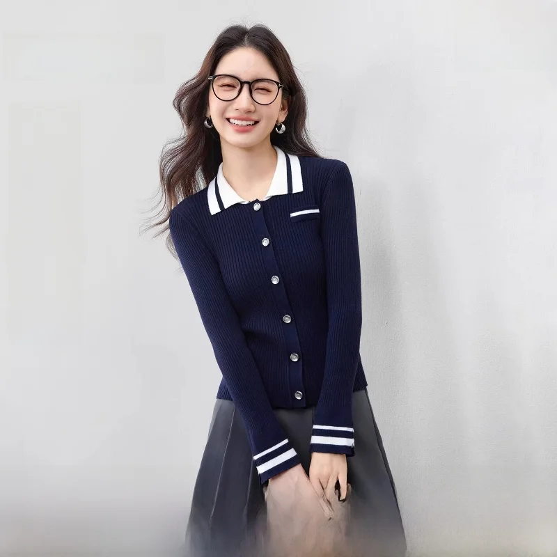 

Slim Fit Knit Sweater with Cashmere Wool College Style Commute Color Block Striped Leader Side Hollow out Design