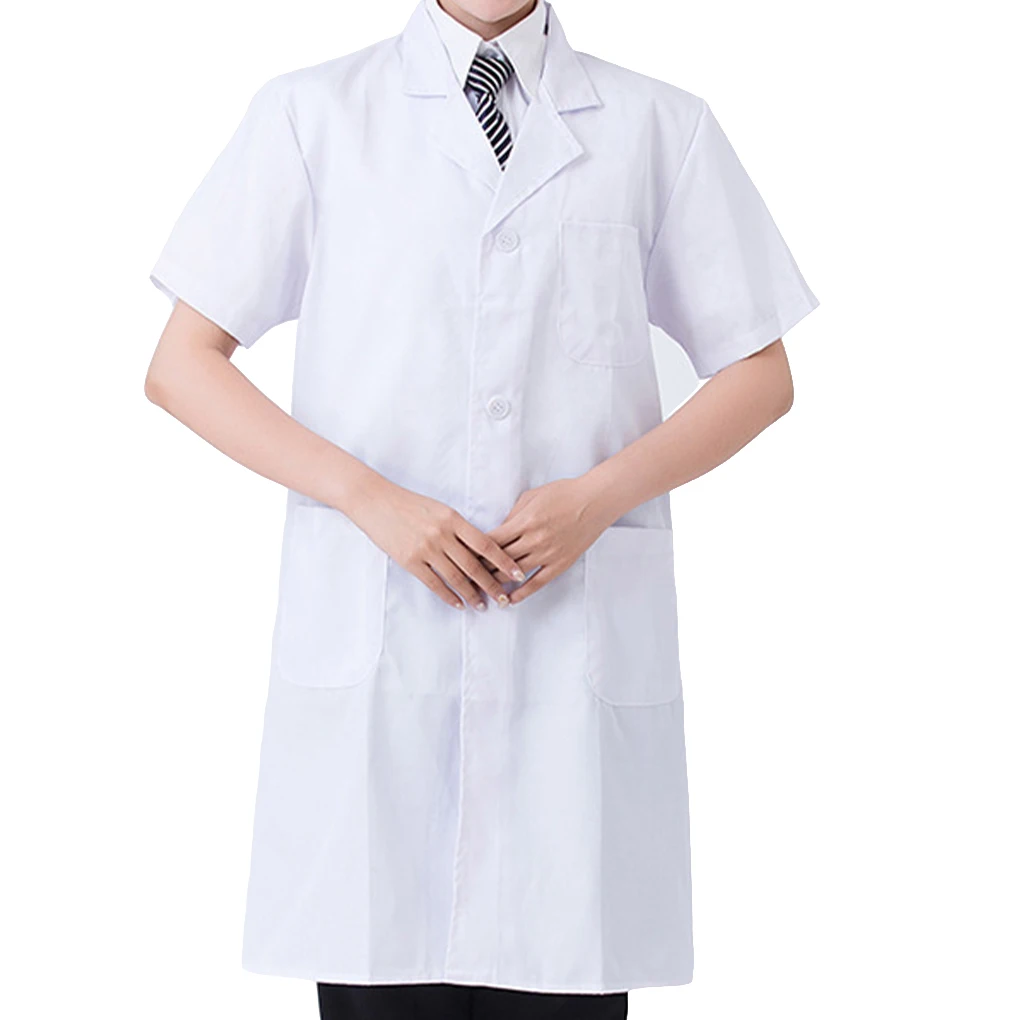 Abrigo de laboratorio Unisex, ropa de trabajo con muescas, manga corta