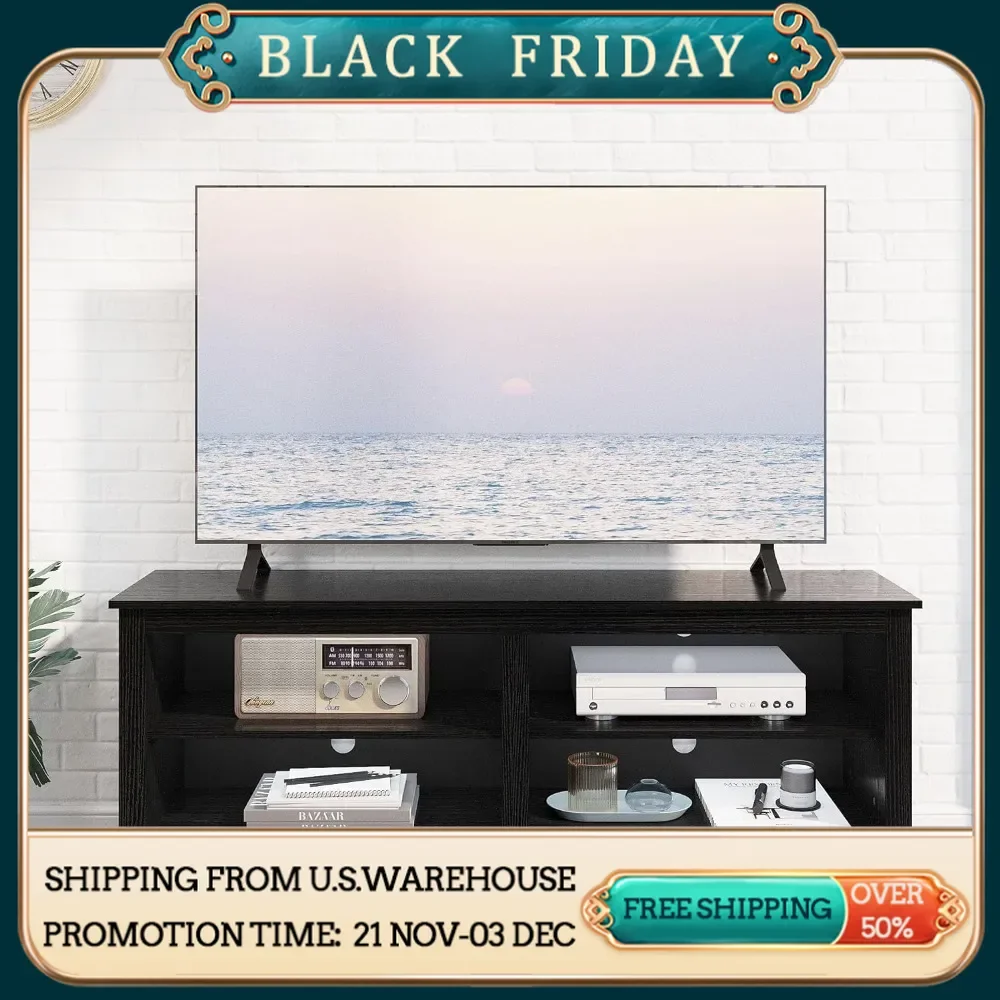 

TV Stand for 65 inch TV with Storage,TV Media Console Table with 4 Open Storage Shelve,55 inch Wood TV Cabinet