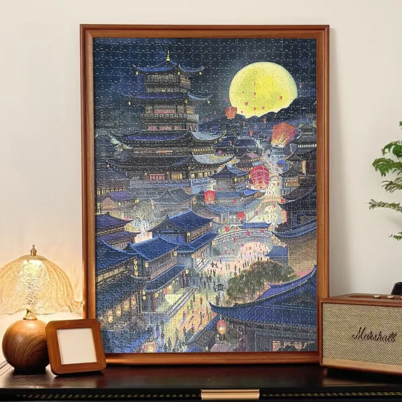 Velvet 1000 Pieces Jigsaw Puzzle 2mm Thickness White Cardboard Puzzle Adult Gifts Scenery Thick Color Box Christmas Gift