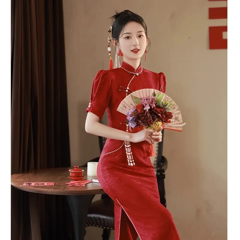 

Yourqipao Chinese Red Cheongsam Wedding Toasting Dress Women Engagement Evening Dress China Bridal Party Gowns New Year Skirt