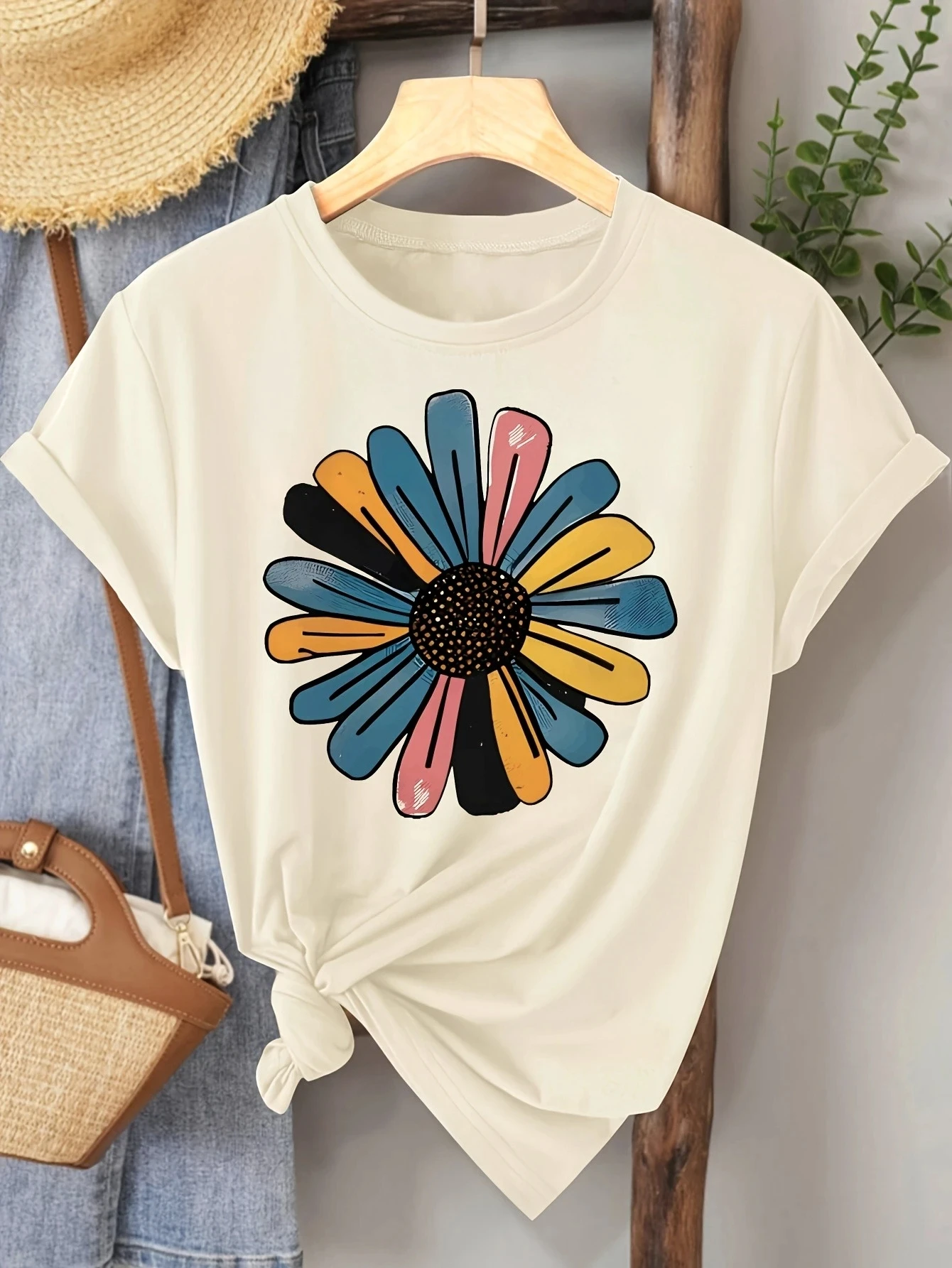 الإبداعية نمط الأسماك المطبوعة تي شيرت عارضة قصيرة الأكمام جولة الرقبة أعلى مريحة اليومية أزياء المرأة الصيف الملابس #5