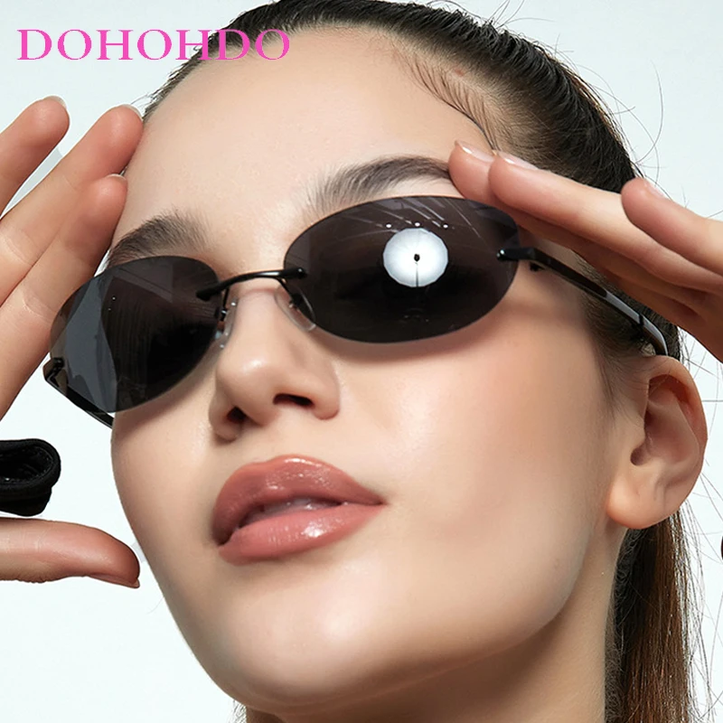 

Fashion Metal Y2K Rimless Oval Women Sunglasses Brand Designer Men Sunglass Outdoor Driving Travel Eyewear Female UV400 Lentes