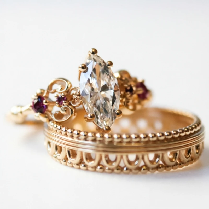 2 Stück/Set Eleganter Synthetischer Zirkonia-Ring im Hofstil für Damen, Luxuriöser Schmuck für Bankette und Jubiläen, Goldener Charm-Schmuck
