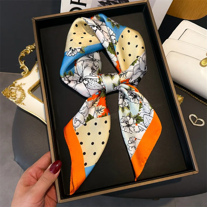 Fashion Floral Print Luxus Marke 70 cm Quadrat Schal Frauen Satin Schals Halstuch Wrap Schals Bandana Haar Hjiab Floral