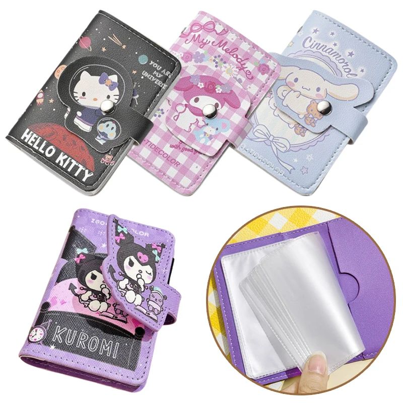 

Держатели для карт Sanrio Kuromi с рисунком Hello Kitty из искусственной кожи, слоты для нескольких карт, чехол для кредитных карт, чехол для банковских карт, кошелек, карманная сумка