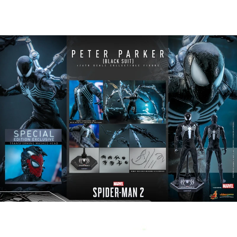 Original In Stock HotToys VGM56 Spider-Man 2 Peter Parker Black Suit 1/6 Animation Action Figure Model Collection Hobby