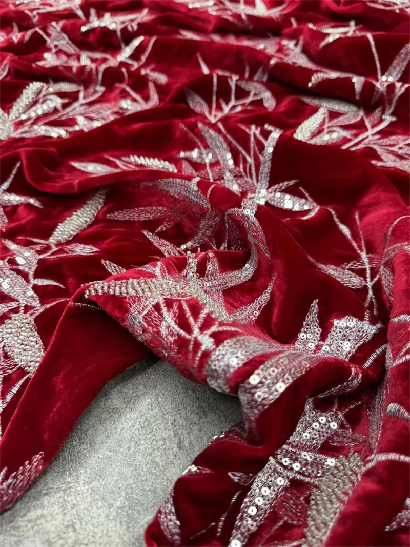 

Шелковый бархат, тяжелая промышленность, вышивка, бордовая бамбуковая бархатная ткань, осенне-зимний топ в национальном стиле, бархатная ткань