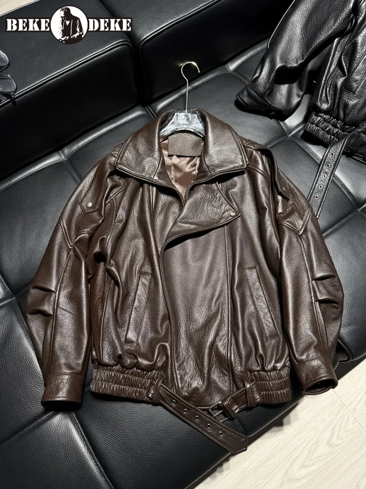 

Модная весенняя новинка: женская куртка из натуральной овчины с двойным воротником, свободного кроя, с регулируемой талией, в стиле мотоциклетной куртки-косухи